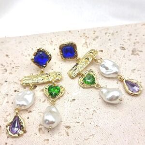 New FREE PEOPLE Baroque pearl & gem stone dangle earrings